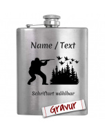 Jäger Flachmann mit Gravur, Motiv Jäger auf Entenjagd