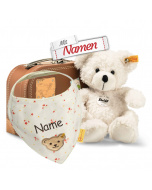 Steiff Lotte Teddybär im Koffer + Mädchen Halstuch Winter White, bestickt