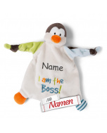 NICI Stofftier-Schmusetuch Pinguin mit Namen bestickt, Kuscheltier I am the Boss