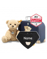 Steiff Ben Teddybär + besticktes Halstuch Navy im Koffer