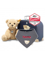 Steiff Ben Teddybär + besticktes Halstuch GOTS Navy im Koffer