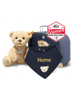 Steiff Ben Teddybär + besticktes Halstuch GOTS Navy uni im Koffer