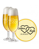 Personalisiertes Bierglas-Set für Hochzeit und Jahrestag von LEONARDO, Herzverschmelzung mit Gravur