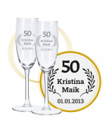 Sektglas mit Gravur zum 50. Hochzeitstag, Liebeslicht