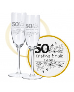 Sektglas mit Gravur zum 50. Hochzeitstag, Blumenkuss