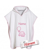 Playshoes Frottee-Poncho Elefant S 586 weiß/rosa, bestickt