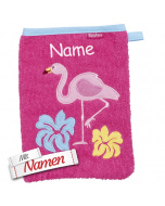 Frottee-Waschhandschuh Flamingo 18 pink, bestickt