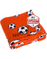 Fußball Decke – Playshoes Fleece-Decke mit Namen bestickt, 75 x 100 cm, Orange