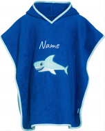 Hai Poncho personalisiert mit Namen, Playshoes Bademantel Handtuch Unisex Kinder, S (bis ca. 4 Jahre)