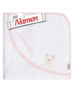 Kapuzenhandtuch mit Namen bestickt Sterntaler Bär Betty – weiß/rosa 80x80 cm