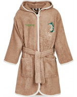 Kinder Bademantel personalisiert Frottee-Bademantel Wildtiere mit Namen bestickt, Braun, Gr. 86/92