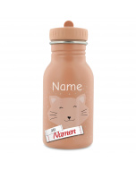 Kinder Trinkflasche mit Gravur Mrs. Cat Katze – Trixie Edelstahlflasche mit Namen für Kita und Schule