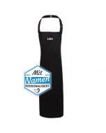 Kochschürze mit Namen bestickt, personalisierte Grillschürze für Damen & Herren, Schwarz