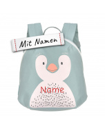 Lässig Kinder Rucksack mit Namen, Pinguin Design, für Kindergarten und Kita, bestickt