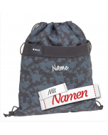 LÄSSIG Lässig Sportbeutel mit Namen personalisiert, Bestickt, Spots Blue – Kinder Turnbeutel Sportbeutel mit Rucksackfunktion