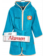 Playshoes Kinder Bademantel mit Namen bestickt – Dschungel Löwe in Größe 98/104, personalisiert