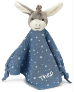 Schmusetuch personalisiert Esel Emmi Esel in Blau aus Musselin, mit Namen bestickt von Sterntaler