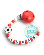 Schnullerkette Fußball, Rot / Weiß
