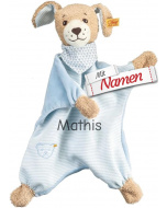 Steiff Kuscheltuch / Schnuffeltuch Gute Nacht Hund mit Name bestickt, Blau