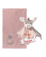Sterntaler Emmi Girl Esel Baby Geschenkset, mit Namen bestickt, Babygeschenk zur Geburt oder Taufe, Schmusetuch + Kinderhandtuch