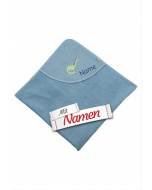 Sterntaler Kapuzenbadetuch mit Namen bestickt, Dino Rexi Badetuch mit Stickerei personalisiert - Babybadetuch mit Kapuze aus Waffelpikee, blau