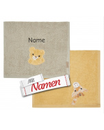 Sterntaler Kinderhandtuch mi Namen bestickt, Doppelpack Giraffe & Löwe 50x30cm  für Babys und Kleinkinder