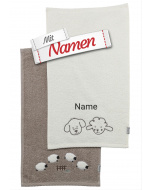 Sterntaler Kinderhandtuch mit Namen bestickt / personalisiert, Hund & Lamm – 2er Pack, 1 Handtuch bestickt