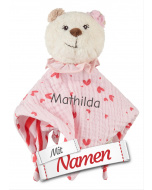 Sterntaler Schmusetuch mit Namen bestickt, Bär Betty für Mädchen in Rosa mit Rassel und Entdecker-Knoten