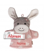 Sterntaler Waschhandschuh Esel Emmi Girl, bestickt mit Namen personalisierbar – Baby Waschtuch/Waschlappen – Geschenk zur Geburt