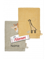 Sterntaler Waschhandschuhe mit Namen bestickt – Doppelpack Giraffe, grau & farbig