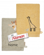 Sterntaler Waschhandschuhe mit Namen bestickt – Doppelpack Giraffe, grau & farbig