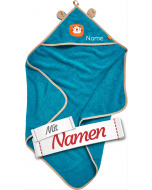 Tiger Kapuzenhandtuch mit Namen bestickt, Serie Dschungel von Playshoes – Personalisiertes Kapuzentuch