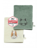 Waschhandschuh mit Namen personalisiert – Sterntaler Bauernhof Pferd & Katze, bestickt im 2er Pack