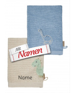 Waschlappen mit Namen bestickt Dino Rexi Dinosaurier – Sterntaler Doppelpack Waschhandschuhe mit Dino-Stickmotiv, Namensstick nur auf grauem Waschlappen