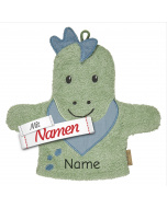 Waschlappen mit Namen bestickt DINO Rexi Dinosaurier von Sterntaler