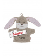 Waschlappen mit Namen Hanni Hase von Sterntaler bestickt – persönlicher Waschhandschuh aus Baumwolle