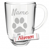 Geschenk für Hundebesitzer, Hundepfote Glas-Tasse mit Gravur für Herrchen und Frauchen