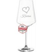 Weinglas mit Namen, graviert mit Initial über Name, Serie Puccini