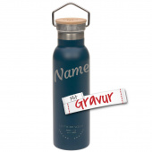 Lässig Kinder Trinkflasche Edelstahl (460 ml - isoliert), Adventure Blue mit Gravur