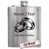 Flachmann Geschenk Trauzeuge, personalisiert mit Gravur und Ring-Motiv, Hochzeit oder Junggesellenabschied