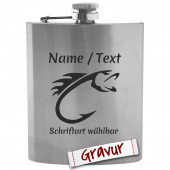 Individueller Flachmann mit Gravur, Motiv Angeln - Ideal als Geschenk zum Ruhestand, Weihnachten