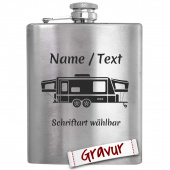 LALALO Camping Flachmann Wohnwagen/Campingwagen #2, mit Gravur personalisiert (Name/Wunschtext), Geschenk für Camper Männer Papa