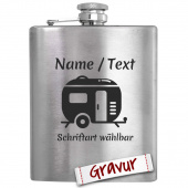 Geschenkidee zum Ruhestand: Camping Flachmann mit Gravur