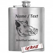 Jäger Flachmann mit Gravur, Motiv Wildschwein / Kopf