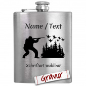 Jäger Flachmann mit Gravur, Motiv Jäger auf Entenjagd