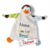 NICI Stofftier-Schmusetuch Pinguin mit Namen bestickt, Kuscheltier I am the Boss