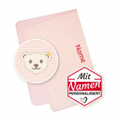 Geschenk zur Geburt für Mädchen: Steiff GOTS Babydecke mit Namen in Silver Pink, personalisiert, bestickt