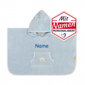 Steiff Poncho in Blau mit Namen bestickt - Personalisiertes Baby Geschenk zur Geburt, Junge