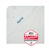 Steiff Kapuzenhandtuch, Badetuch mit Kapuze, Celestial Blue, Blau gestreift, bestickt