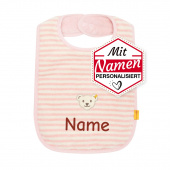 Geschenk zur Taufe: Steiff Bär Lätzchen mit Namen personalisiert bestickt, Silver Pink